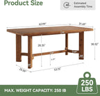 63" Solid Wood Dining Table for 4-6, Farmhouse Rectangle Kitchen Table with Thicken Tabletop and Sturdy Construction, Modern Wooden Dinner Table for Dining Room, Kitchen, Walnut