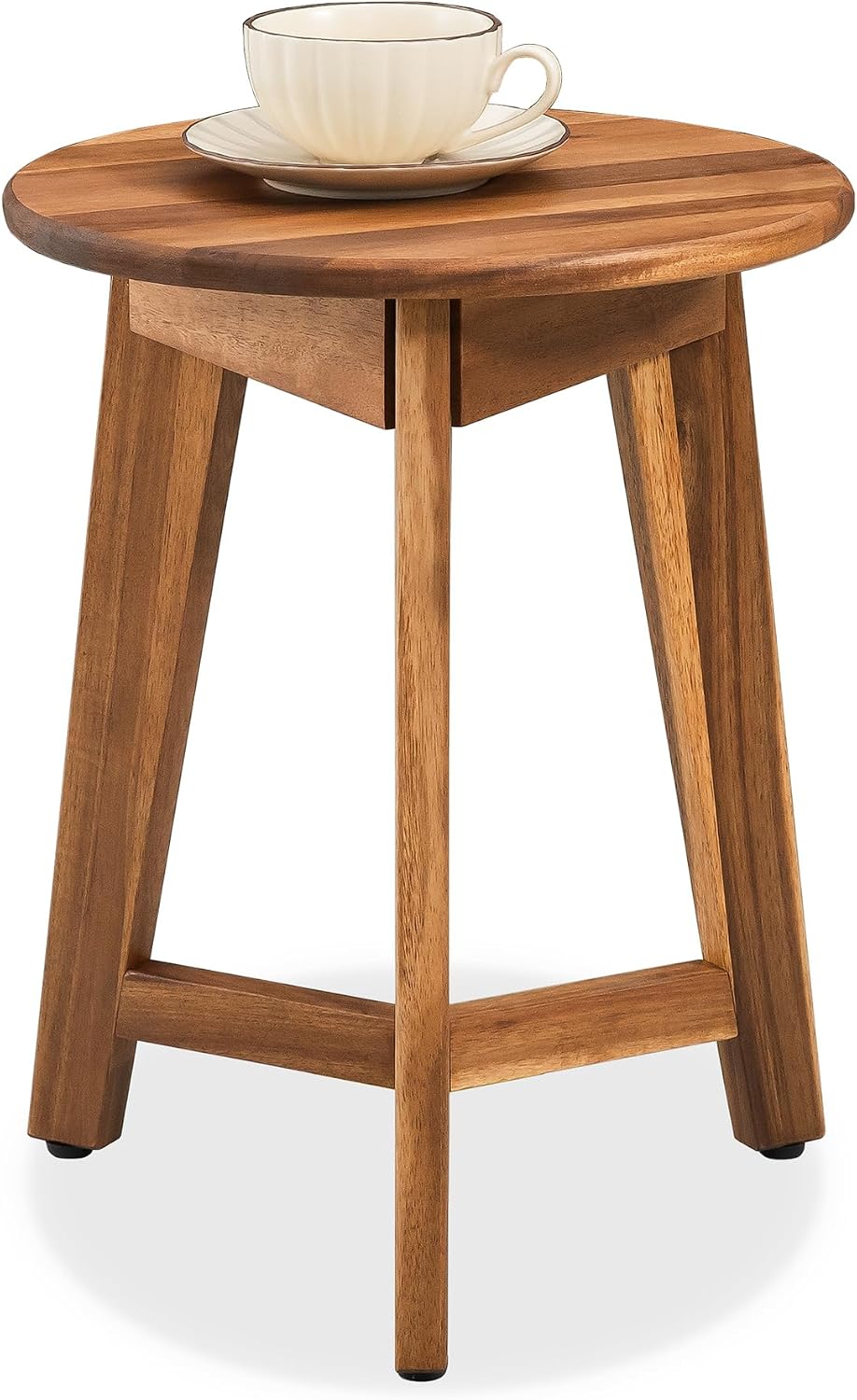 VICTORY RELAX Round Side Table – Solid Acacia Wood End Table for Living Room or Bedroom – Natural Wood Finish, Compact Nightstand or Accent Table for Sofas & Beds (13x16x13 Inches)