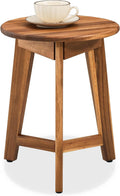 VICTORY RELAX Round Side Table – Solid Acacia Wood End Table for Living Room or Bedroom – Natural Wood Finish, Compact Nightstand or Accent Table for Sofas & Beds (13x16x13 Inches)