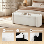Oval White Velvet Storage Ottoman Bench, 48.8" | Velvet Upholstered Ottoman Bench with Storage, Safety Hinge, Foot Rest for Living Room, Bedroom, Small Apartment