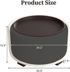 30" Round Ottoman with Storage Circular Coffee Table with Removable Wood Top and Solid Wood Legs Modern Upholstered Ottoman for Living Room Bedroom Apartments White