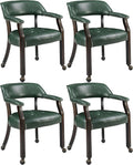 LEEMTORIG Set of 4 Large Dining Chairs with Casters and Arms, Rolling Dining Chairs with Wheels, Game Poker Chairs, Boss Caption's Chairs, 26" Dx25.2 Wx31.5 H, Espresso Legs & Green PU, XXY-1910-GN