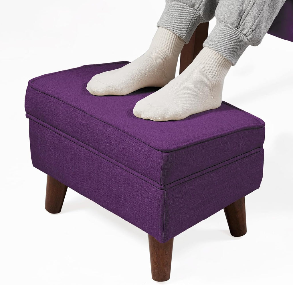 FAGAGA Storage Ottoman, Small Foot Stool Ottoman with Adjustable Lid | Sturdy Wood Legs, Modern Foot Rest for Living Room, Bedroom, Couch, Enterway, Purple