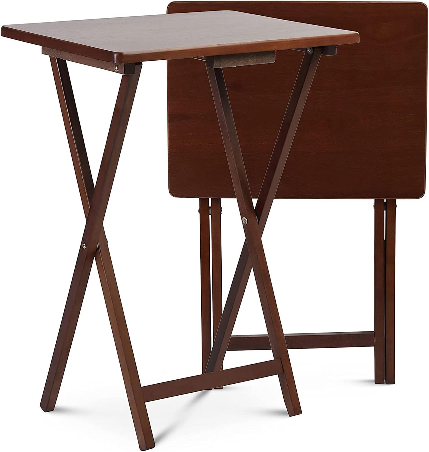 PJ Wood - Folding Wood TV Trays - Honey Oak, 8 Pack | Solid Construction, Collapsible Design, Rectangular Shape, 14.57 in W x 19.09 in L x 26 in H, Multiuse Snack Or Work Surface