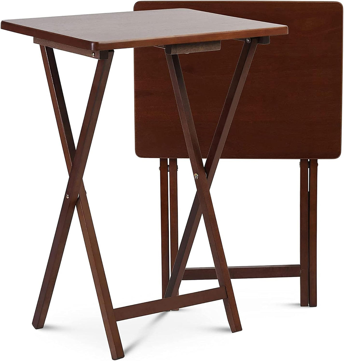 PJ Wood - Folding Wood TV Tray Table - Honey Oak, 10-Piece Set | Rectangular Design, Cross Base, 14.57 in W x 19.09 in L x 26 in H, Indoor Use, Assembly Required, Screwdriver Hammer Needed