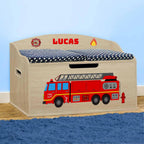 DIBSIES Personalized Creative Wonders Toy Box, Firetruck, 30 x 19.25 x 18 inches, Soft-Close Lid (Natural)