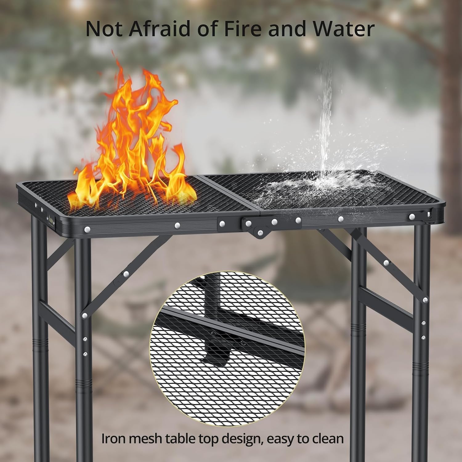 Anbte 2ft Folding Camping Grill Table Max 29.5", 3 Adjustable Height, Black | Heat-Resistant Mesh Tabletop, Waterproof, Portable Metal Grill Table, Lightweight, For Camp Cooking BBQ Outdoor, 23" X 16"