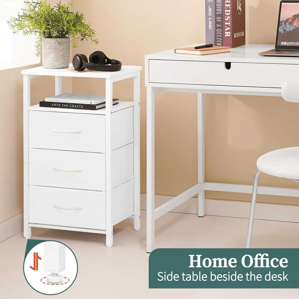 Yoobure Night Stand with Charging Station, 16 Colors LED Nightstand with USB Ports and Outlets, End Table with 3 Fabric Drawers and Storage Shelf, Bedside Tables Small Dresser for Small Space White
