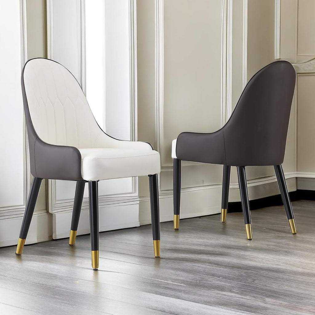 Modern Dining Chairs Set of 2, PU Cushion Accent Side Leisure Chairs with Mid Back, Upholstered Kitchen Chairs with Metal Legs for Living Room, Dining Room