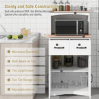 Microwave Stand with Storage, Kitchen Pantry Storage Cabinet with Drawer and Adjustable Shelf, Microwave Cabinet with Open Space for Kitchen, Dining Room, White