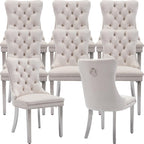 ODUSE-DAILY Velvet Dining Chairs Set of 8, Kitchen & Dining Room Chairs Set of 8, Tufted Dining Chairs, Velvet Upholstered, Chrome Metal Legs (Beige, 8Pcs)