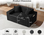 61” Loveseat Sofa, Comfy Corduroy Couch with Cup Holders & Storage Pockets, Deep Seat 2-Seater Cloud Couches for Small Space Living Room No Assembly Required, Black