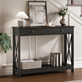 Treocho Black Console Table with Drawer and Storage Shelves, Foyer Sofa Table Narrow for Entryway, Living Room, Hallway | Entryway, Living Room, Hallway, Antique, Black