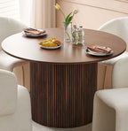 47" Round Dining Table for 4, Modern Farmhouse Kitchen Table, Walnut Wood Veneer Tabletop with Wood Strip Base, Kitchen & Dining Room Table