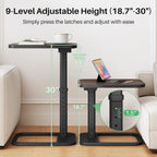 Kitstorack TV Tray Table, Adjustable Height & Rounded Metal Corners, Snack Table for Couch, Sofa, Bed, Chair, Living Room, C Shaped End Side Table for Eating, Dinner or Laptop, Small Spaces, Espresso