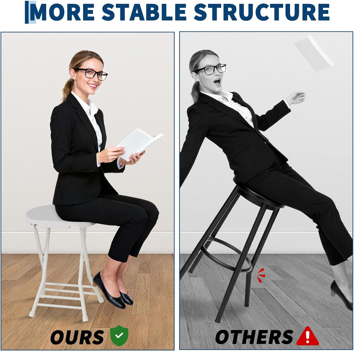 Garvee Folding Stool, Backless 18-Inch Stool, Portable with Handle, Foldable Bar Stool, Anti-Slip Feet, 600Lbs Capacity, for Bar Stools Kitchen Home Indoor and Outdoor Use (White-2, 18)
