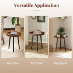 Giantex Round End Table, Mid Century Modern Side Table with Wooden Tray & Bamboo Legs, Sofa Couch Accent Table, Small Coffee Table for Small Space Living Room, Nightstand for Bedroom, Walnut