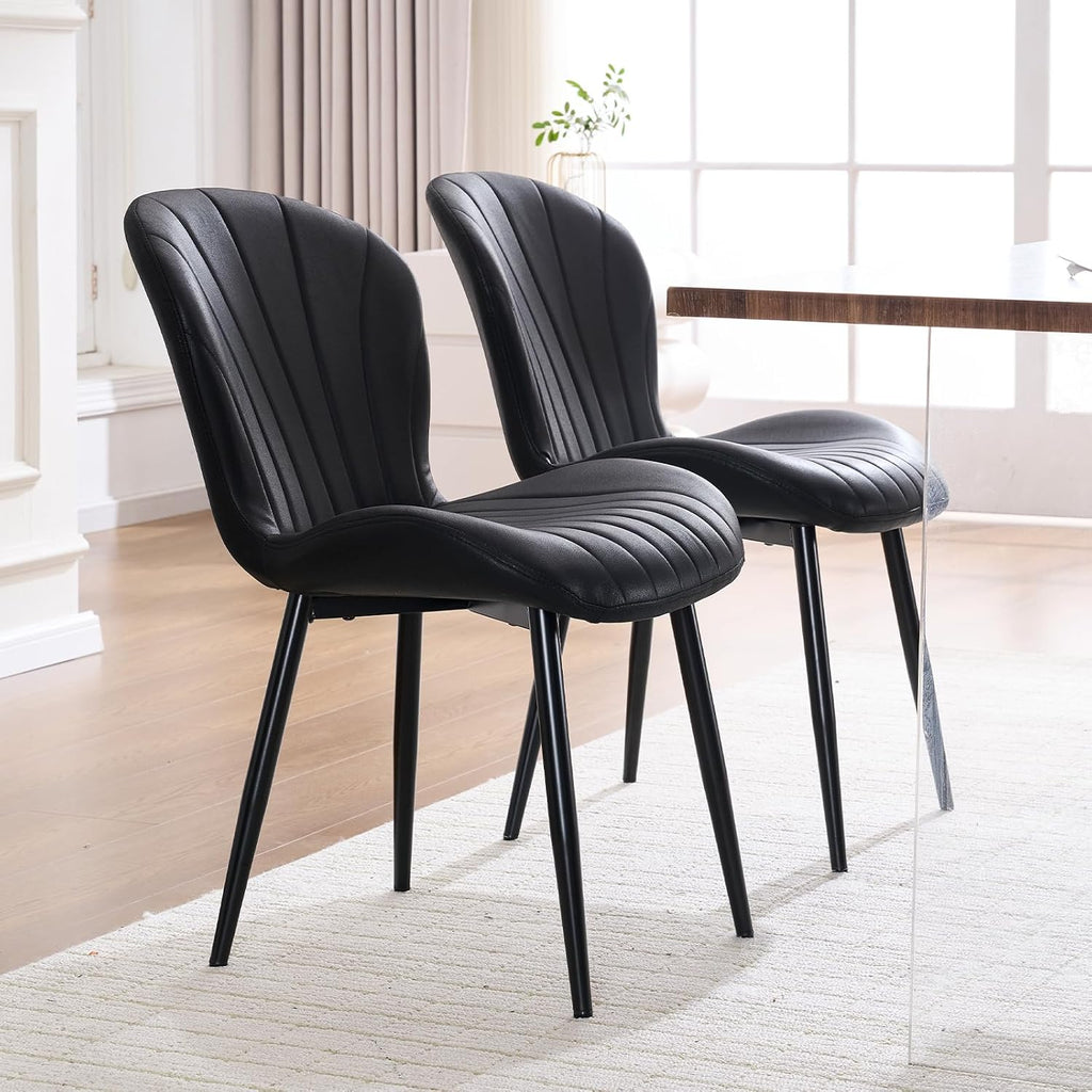 Fabric Dining Chairs Set of 4, Mid Century Modern Kitchen Chairs with Padded Cushion Seat and Metal Legs for Dining Room, Comfy Breathable Upholstered Side Accent Chairs, Black