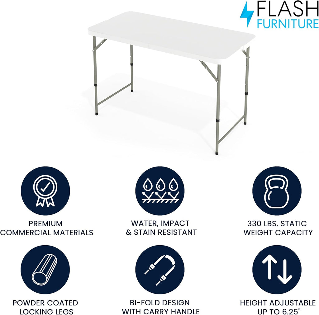 Flash Furniture 4-Foot Bi-Fold Granite White Plastic Folding Table | Lightweight, Easy Storage, Commercial Grade, Carrying Handle