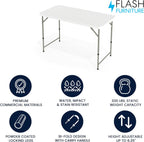 Flash Furniture 4-Foot Bi-Fold Granite White Plastic Folding Table | Lightweight, Easy Storage, Commercial Grade, Carrying Handle