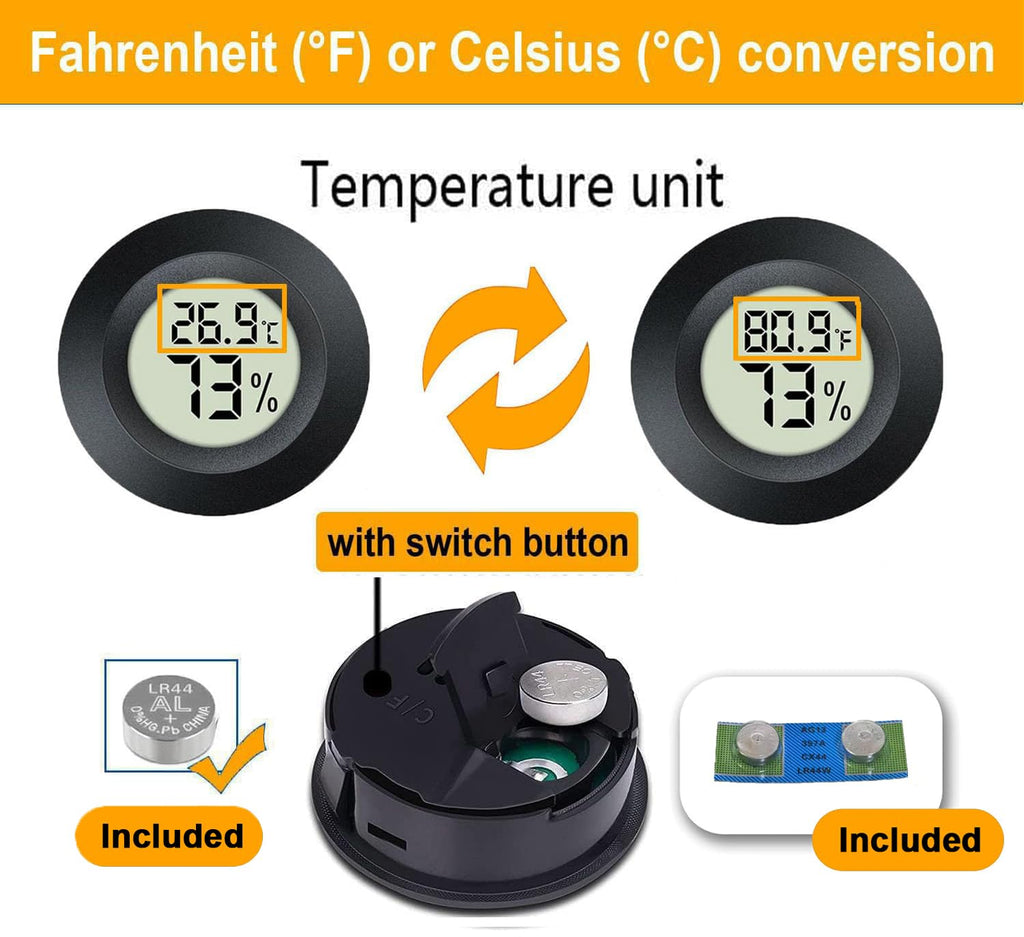 2 Pack Hygrometer Thermometer Digital Humidity Meter Indoor/Outdoor Humidity Monitor Reptile Thermo-Hygrometer for Greenhouse Humidors Terrarium Jars, Fahrenheit (℉) /Celsius(℃) (2)