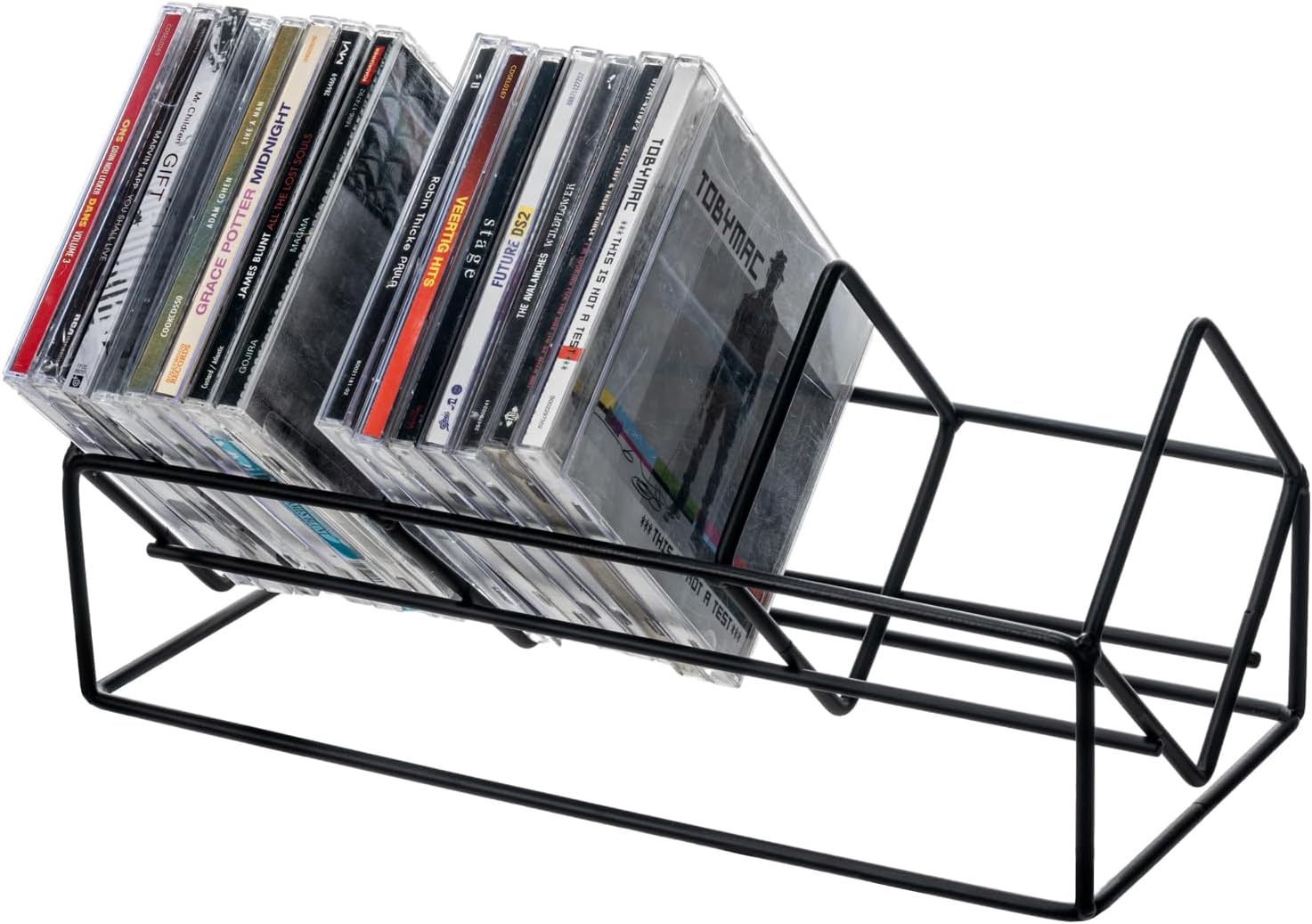 MyGift 3 Slot CD Holder, 30 Capacity Black Metal Media Organizer Rack | Three-slot stand stores up to 30 jewel cases for CDs, DVDs, and video games in a compact tabletop design