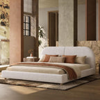 Kenhome Queen Size Boucle Cloud Bed Frame, Upholstered Platform Bed with Curved Headboard & Solid Wood Frame, Luxurious & Easy Assembly (Beige, Queen (U.S. Standard))