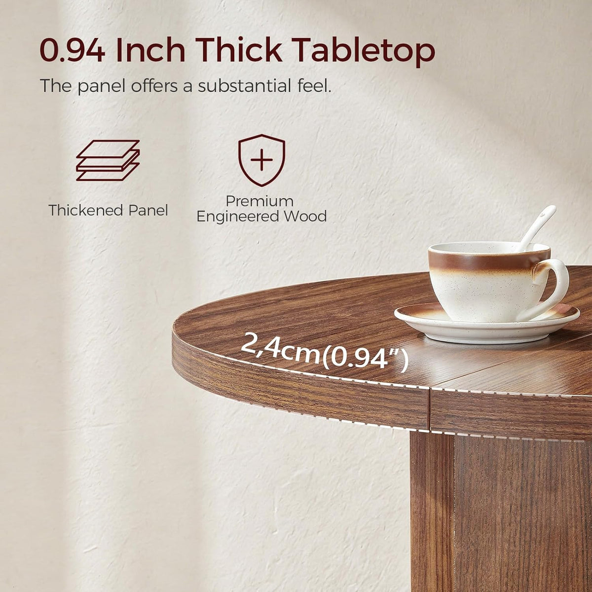 MAHANCRIS 31.5" Round Dining Table with Storage Shelf for 2-3, Circle Kitchen Dinner Table with Thick Tabletop, for Small Spaces, Circle Nook Table for Kitchen & Dining Room, Walnut DTWA8501