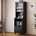 Kavie Solid Wood Kitchen Pantry Cabinet, Narrow Tall Sideboard with Acrylic Doors & Appliance Space, Modern Vintage Tea Station (Black,19.6" L*15.7" W*68.5" H)