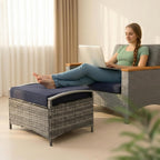 VINGLI 2 Pieces Outdoor Ottoman with Storage, Wicker Ottoman Patio Furniture w/Removable Cushion, Multipurpose Footrest Stool for Outdoor (Grey)
