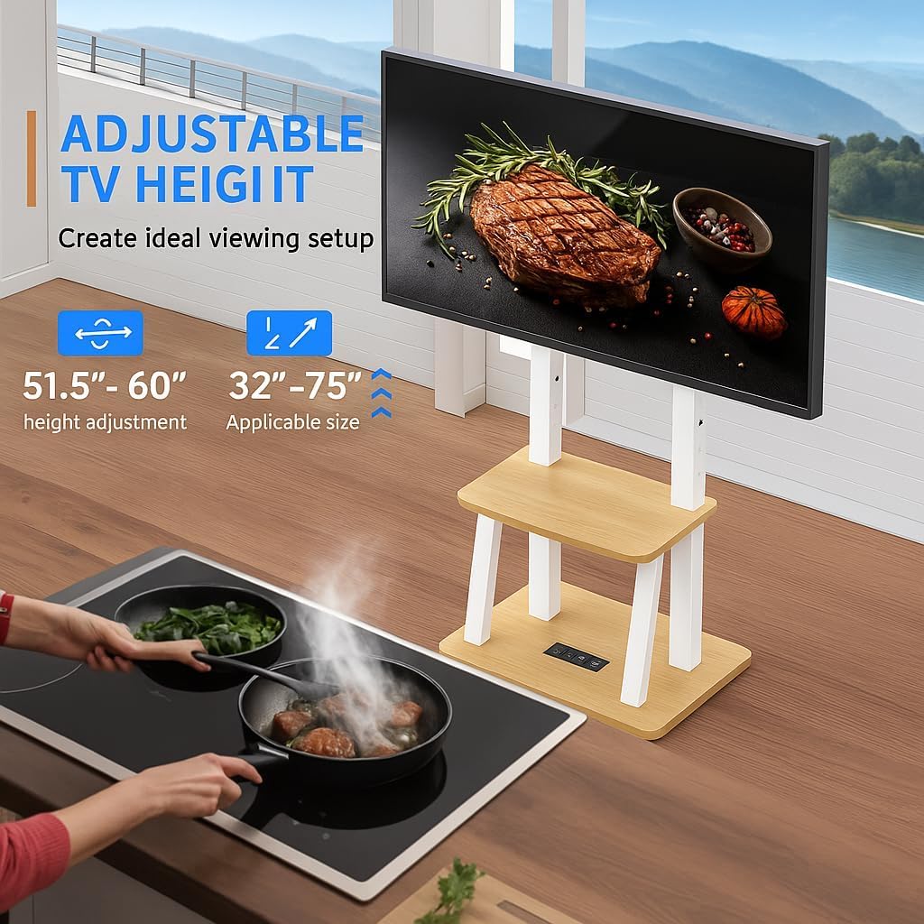 Rolling TV Stand for 32-80 Inch TVs, TV Cart with Power Outlet | TV Stand for Living Room, Outdoor TV Stand with Wheels, TV Stands for LCD OLED 4K Flat/Curved Panels Max VESA 600x400mm