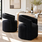 LukeAlon Sherpa Dining Chairs Set of 2, Modern 360° Swivel Kitchen Chairs with Casters Barrel Open Back Side Chairs Upholstered Dinner Chair for Dining Room Living Room, Black