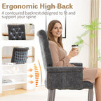 cinkehome Upholstered Dining Chairs, Dining Room Kitchen Chair with Armrest and Solid Wood Leg, Mid Century Modern Side Chairs (Gray, Chenille)