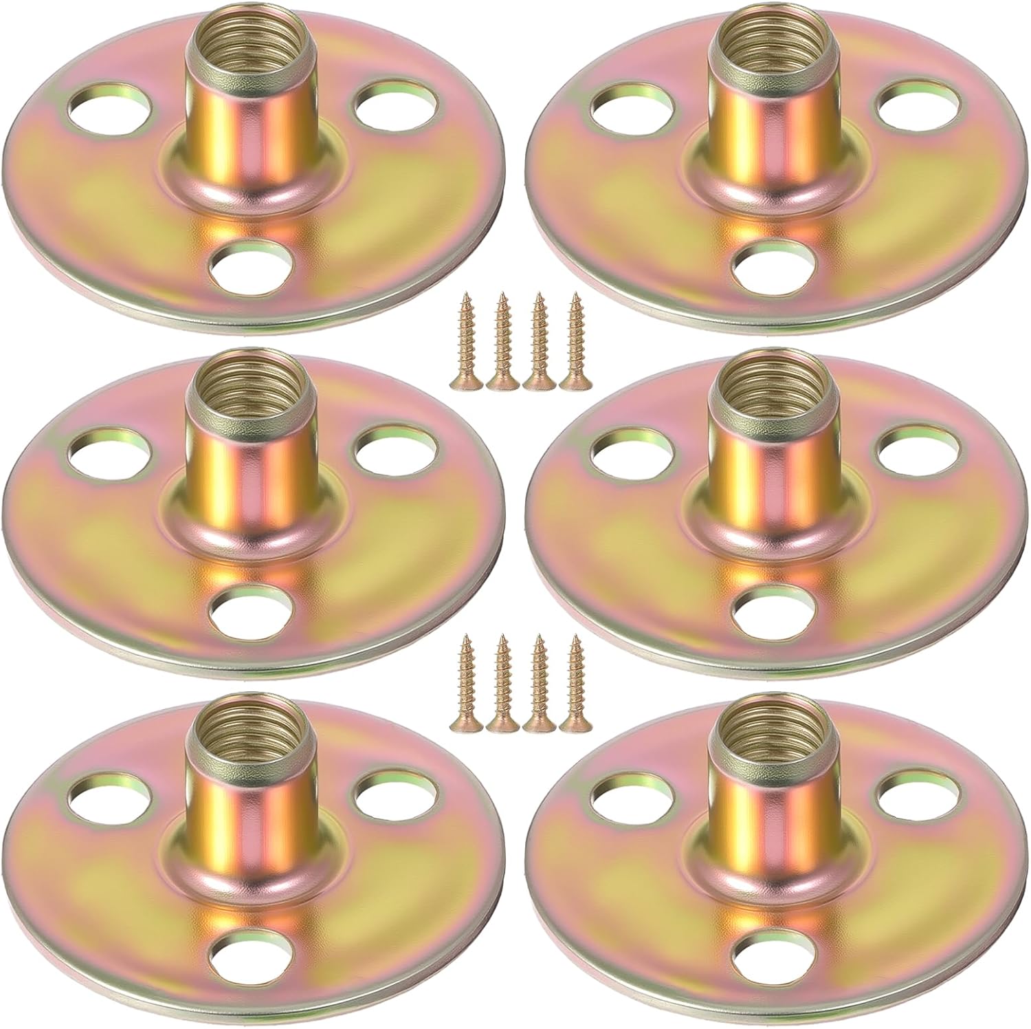 6 Sets Furniture Leg Mounting Plates 5/16 Furniture Leg Mounting Plates Three Hole Cylindrical Plate with 18 Screws Cylindrical Plate Nut T Nuts for Sofa Chair Cabinet Couch Strengthen Weak Feet