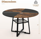 Giantex Round Dining Table for 4-6, 47.5" Circle Kitchen Table with Storage Shelf, Metal Pedestal, Space-Saving Farmhouse Dinner Table for Living Dining Room (Rustic Brown & Black)
