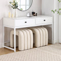 Flouki Ottoman Foot Stool with Channel Tufted, Small Ottoman Bench for Entryway, Modern Vanity Stool Chair, Upholstered Foot Rest Extra Seat for Living Room (Beige Linen, Set of 2)