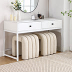 Flouki Ottoman Foot Stool with Channel Tufted, Small Ottoman Bench for Entryway, Modern Vanity Stool Chair, Upholstered Foot Rest Extra Seat for Living Room (Beige Linen, Set of 2)