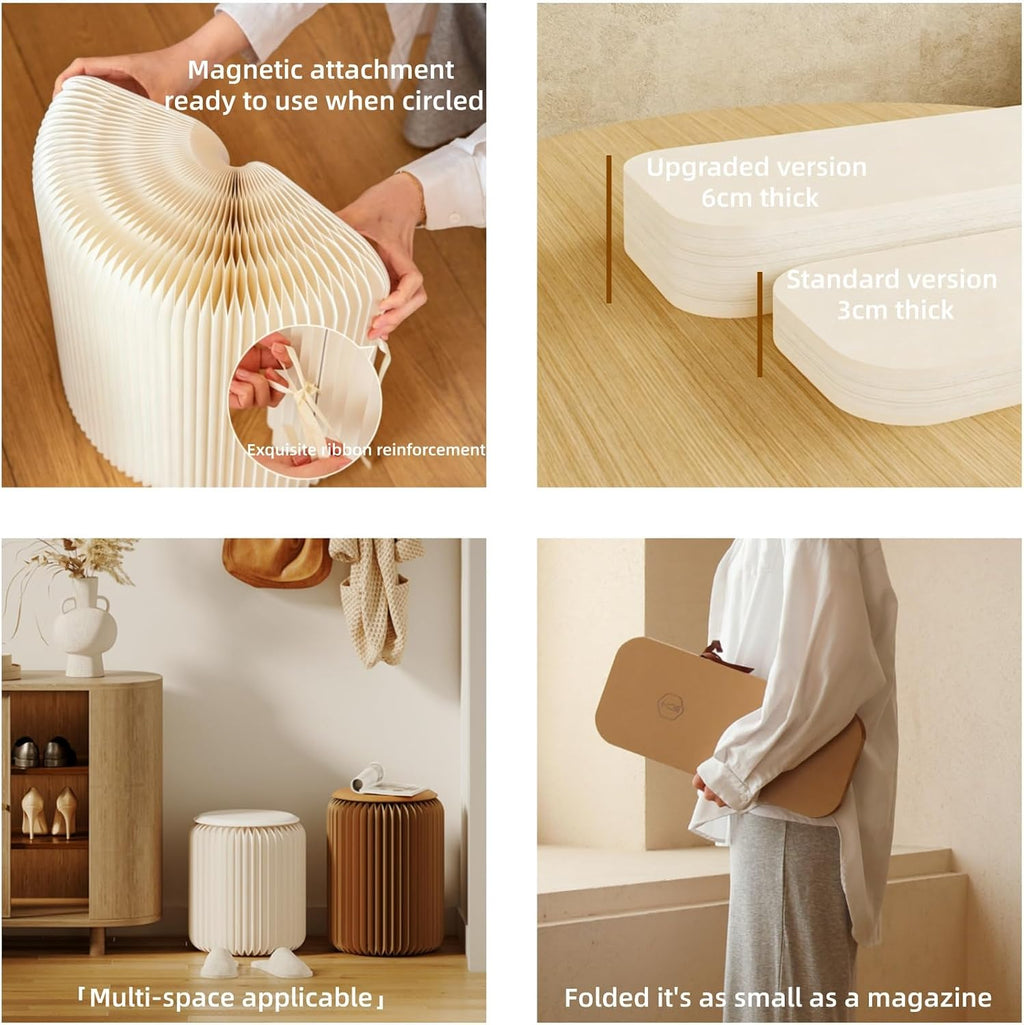 Foldable Stool — Paper Foldable Stool,Folding Paper Stool, (Book-Sized) ，11 Inches High ，Made from Eco-Friendly Kraft Paper ， Ideal for Home & Travel ， Supports Up to 660 lbs ，Brown