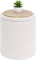 B FSOBEIIALEO Ottoman with Stroage, Round Sherpa Storage Ottoman Stool, Boucle Foot Rest 14.6"x14.6"x17.7"（Cream White