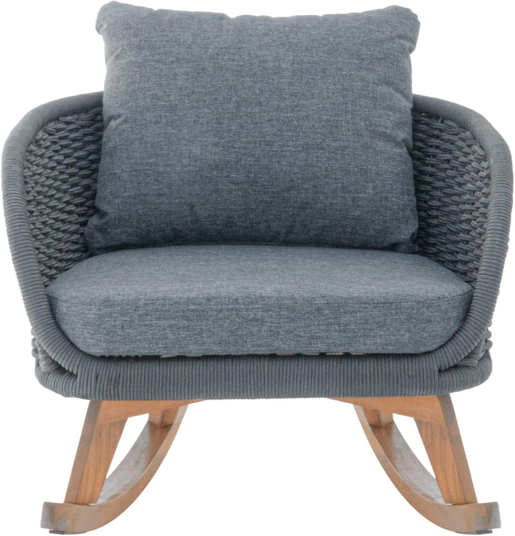 Set of 2 Gray Wicker Rocking Chairs: Contemporary Minimalist Design with Polyester Cushions & Wooden Frame - Indoor & Outdoor Use for Patio Balcony or Living Room