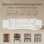 DINZI LVJ Shoe Bench, Entryway Storage Bench with Doors, Cushion, 2-Tier Shoe Rack with 8-Cubby, 47.2”L x 13.8”W Farmhouse Shoe Organizer Cabinet, Adjustable Shelf, Living Room, Bedroom, Rustic White
