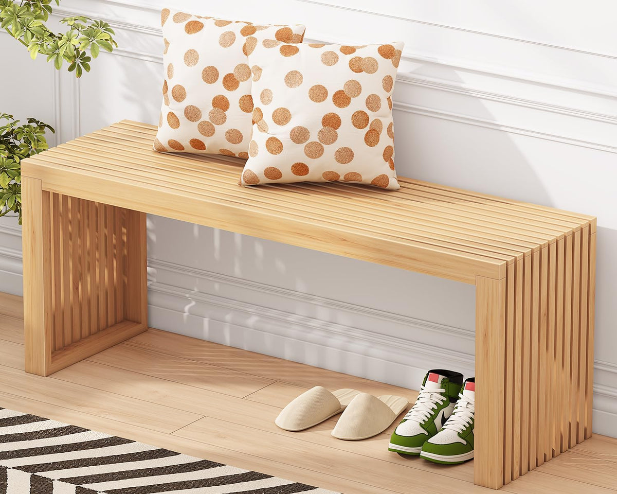 Bamboo Dining Bench, 35-inch Sleek Design Entryway Shoe Rack Bench, Indoor Kitchen Table Bench, Waterproof Outdoor Bench, Natural