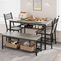 Dining Table Set for 4, Kitchen Table and Chairs for 4 with Wine Rack, Rectangular Dining Room Table Set with Bench, 4 Piece Dining Table Set for Small Space, Apartment, Retro Gray