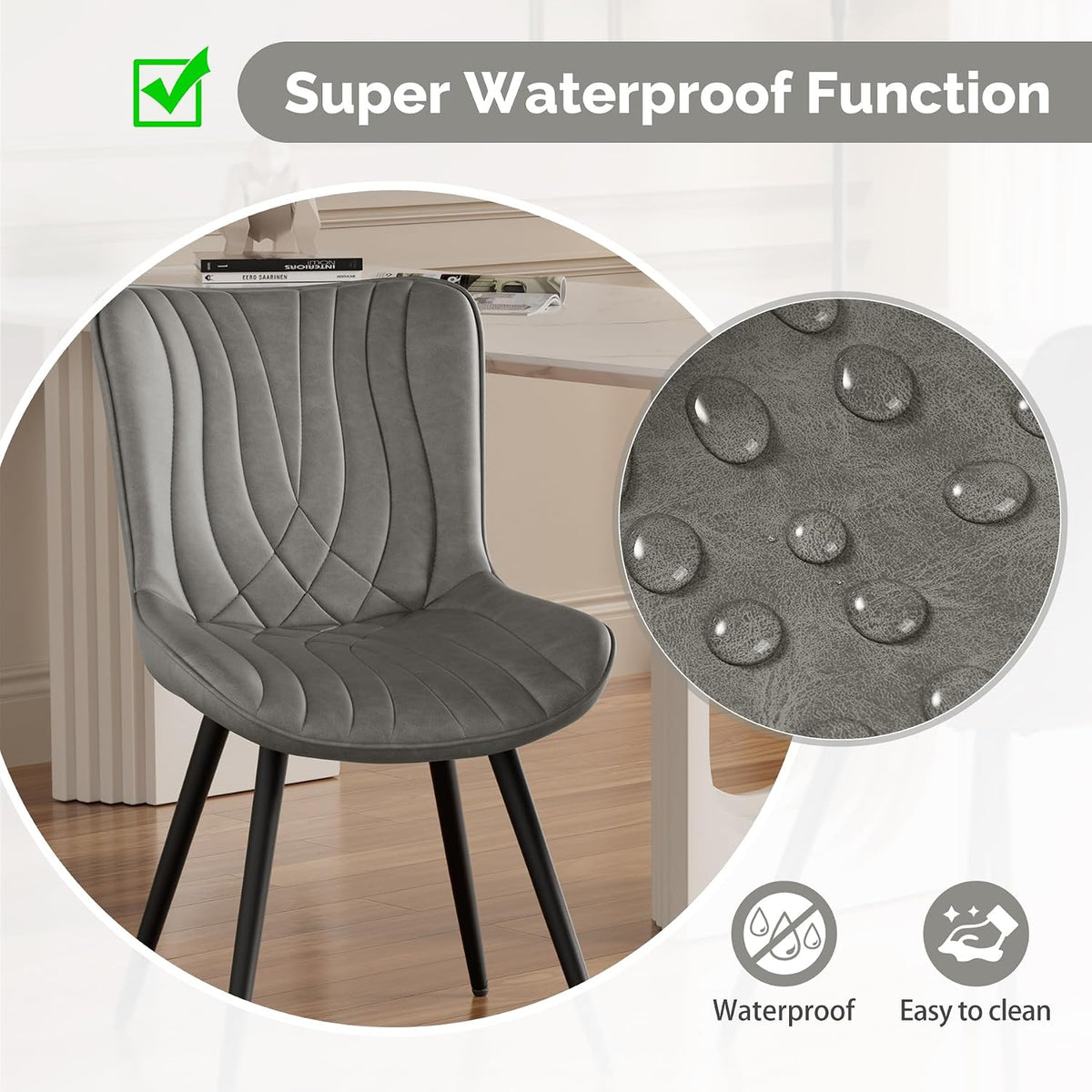 Dining Chair Set of 4 PU Leather Dining Room Chairs Upholstered Comfy Dining Chairs Modern Kitchen Armless Side Chair with Sturdy Metal Legs,Grey