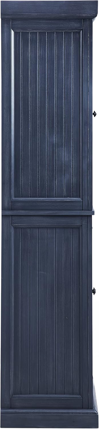 Crosley Furniture Seaside Coastal Pantry Storage Cabinet with Shelves, Kitchen, Dining, or Laundry Room, Distressed Navy