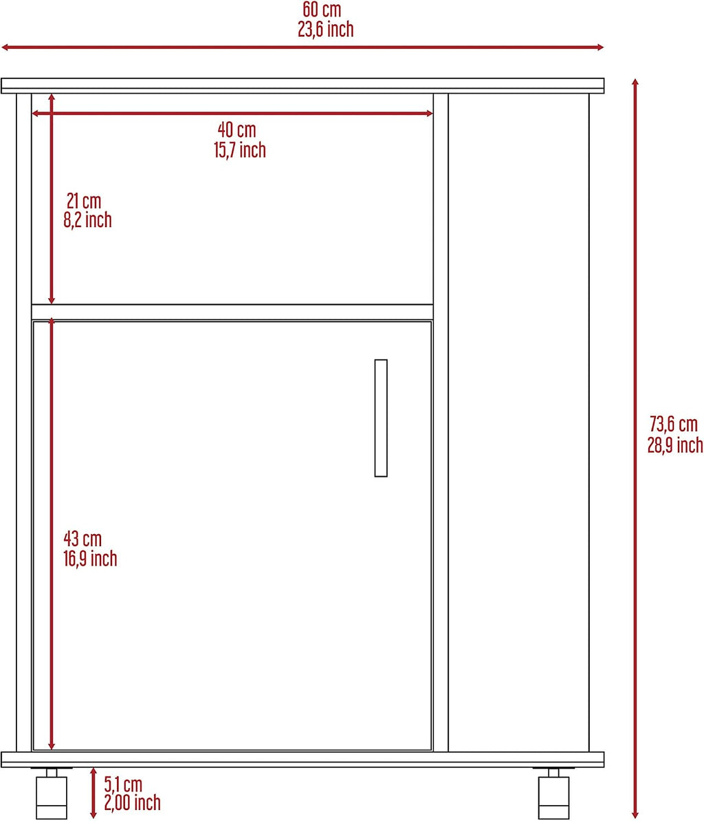 White Single Door Microwave Cabinet with 3 Side Shelves