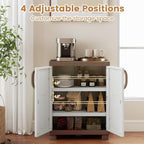 GIANTEX Storage Cabinet with 2 Doors and Adjustable Shelves, Modern Plastic Base Garage Organizer, Floor Sideboard for Kitchen, Dining Room, Bathroom (Wide-29"x19"x37",White+Brown)