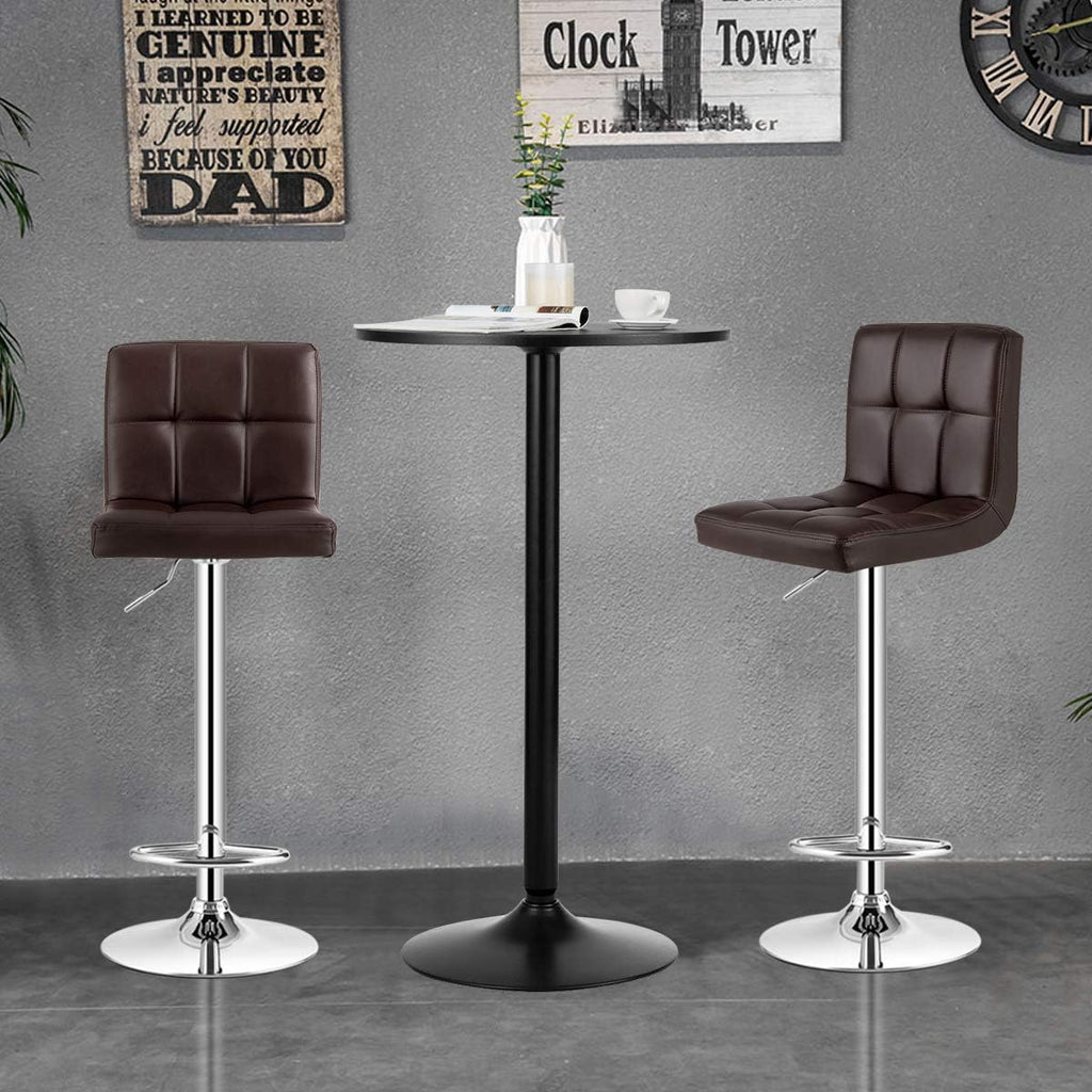 COSTWAY 3-Piece Bar Table Set, Counter Height Table Set with 2 Bar Stools | Round Cocktail Table and PU Leather Adjustable Swivel Chairs, for Kitchen, Office, Brown