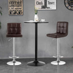 COSTWAY 3-Piece Bar Table Set, Counter Height Table Set with 2 Bar Stools | Round Cocktail Table and PU Leather Adjustable Swivel Chairs, for Kitchen, Office, Brown