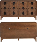 LKTART 60" Mid Century Modern Sideboard Buffet with Hollow Carved Doors and Outlet Holes,Vintage Accent Cabinet Credenzas Storage Cabinet Walnut